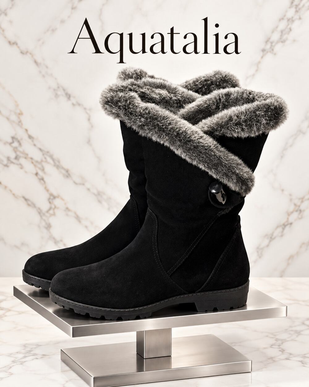 Aquatalia Black Suede Faux Fur Trim Waterproof Boots Women’s 7.5 EU 38